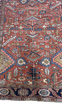 11.7x8.2 Heriz Oriental Antique Rug, circa 1920s, rust and light blue colors, good condition