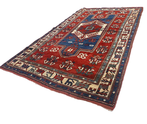 6x4.5 Kazak Oriental Rug, Old Caucasian rug, Farchalo rug design Circa 1900's