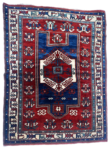 6x4.5 Kazak Oriental Rug, Old Caucasian rug, Farchalo rug design Circa 1900's