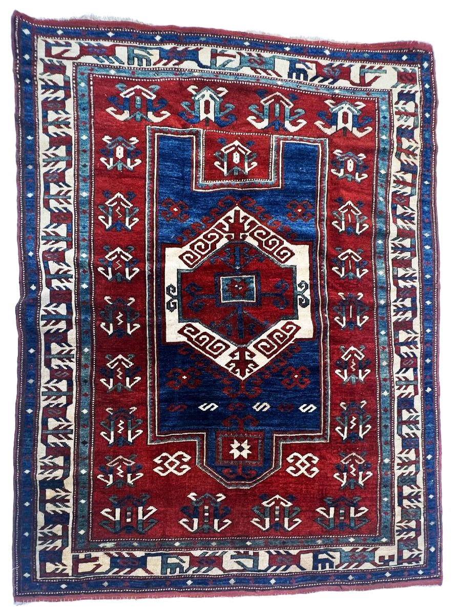 6x4.5 Kazak Oriental Rug, Old Caucasian rug, Farchalo rug design Circa 1900's