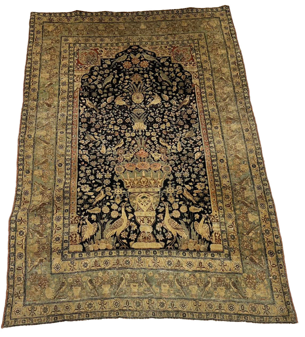 5.1x7.1 Tehran Antique Oriental Rug, Colors Beige, Yellow, and Rust (2208)