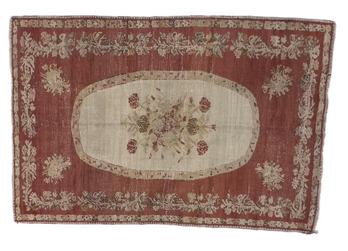 7.4x4.11 Turkish Oriental Antique Rug, circa 1890s. Soft reddish brown colors