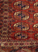 3.4x3.4 Turkman Oriental Antique Rug, circa 1900s. Rust, blue and beige colors