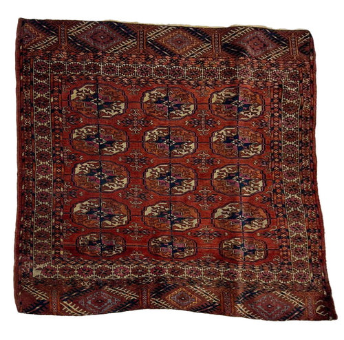 3.4x3.4 Turkman Oriental Antique Rug, circa 1900s. Rust, blue and beige colors