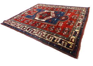 6x4.5 Kazak Oriental Rug, Old Caucasian rug, Farchalo rug design Circa 1900's