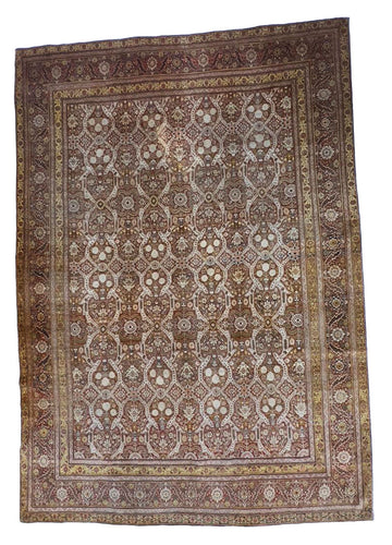 12.5 x 8.1, Tabriz, Antique, oriental, rug, circa 1920s, beige, yellow, grey colors